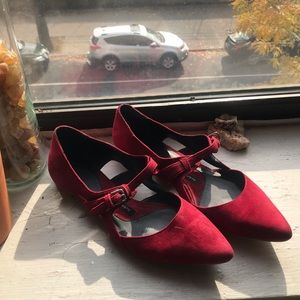 Anthropologie Pied Juste red suede Mary Jane flats